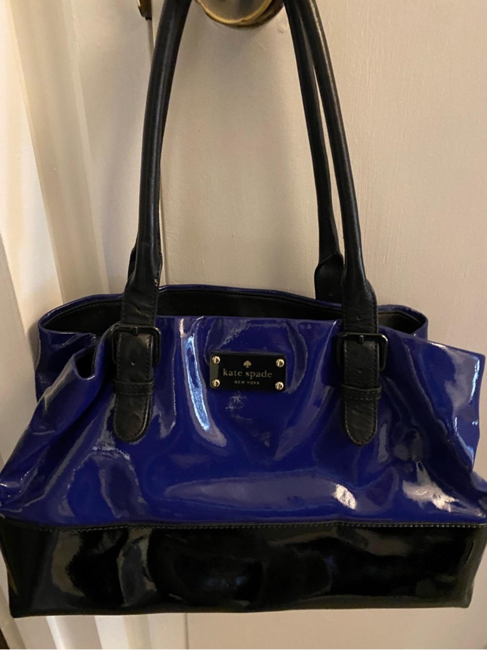 Kate Spade Blue and Black Medium Shoulder Bag Patent Leather